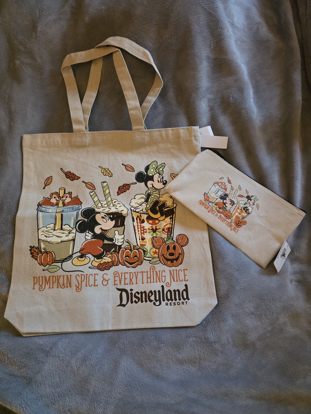 Disney Pumpkin Spice & Everything Nice Canvas Tote in Beige with Orange Accents